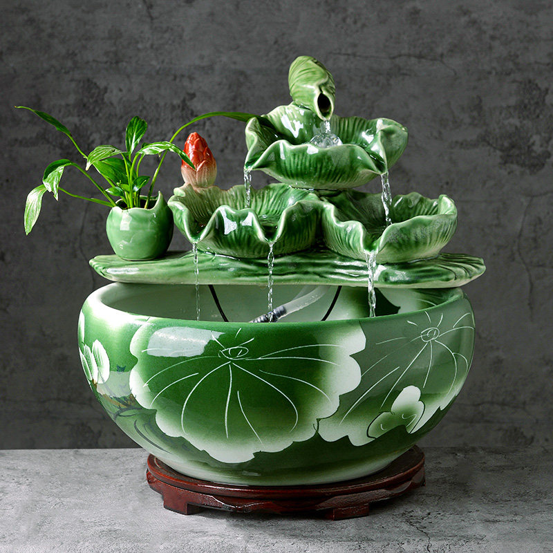 招财流水陶瓷鱼缸家用流水喷泉小金鱼缸大号养鱼摆件客厅加湿造景,家居饰品,桌面摆件,淘宝优惠券,粉丝福利购,淘宝优惠卷