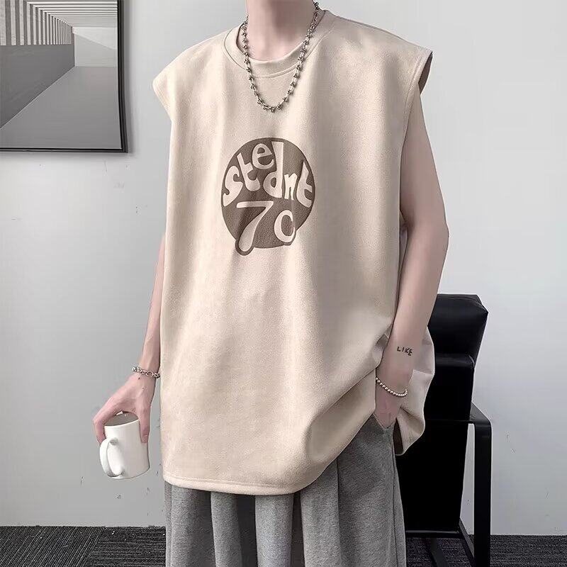 短袖t恤男士夏季潮牌正肩无袖背心运动汗衫潮流线上t血纯黑圆领