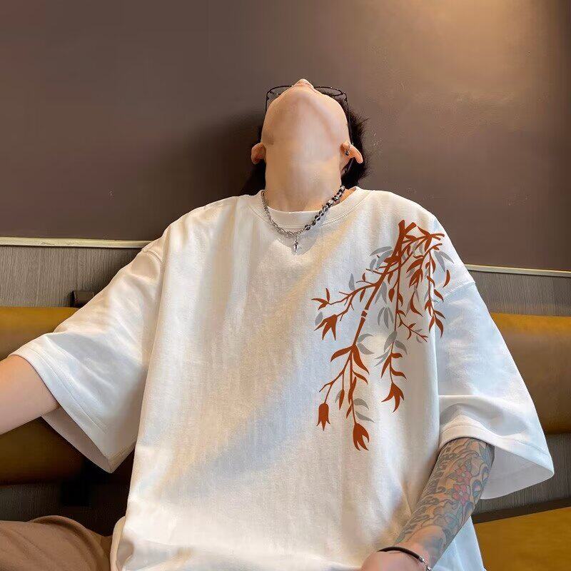 新中式国风纯棉t恤男士重磅短袖夏季2025新款百搭潮流牌七分半袖