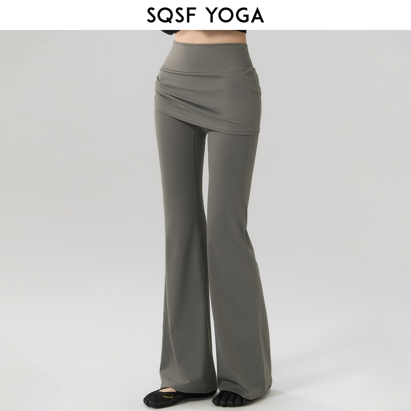 SQSF运动长裤女秋季假两件提臀瑜伽裤裙普拉提训练跑步健身微喇裤