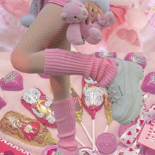 粉色袜套日系jk萝莉亚文化针织腿套洛丽塔y2k三坑少女小腿堆堆袜