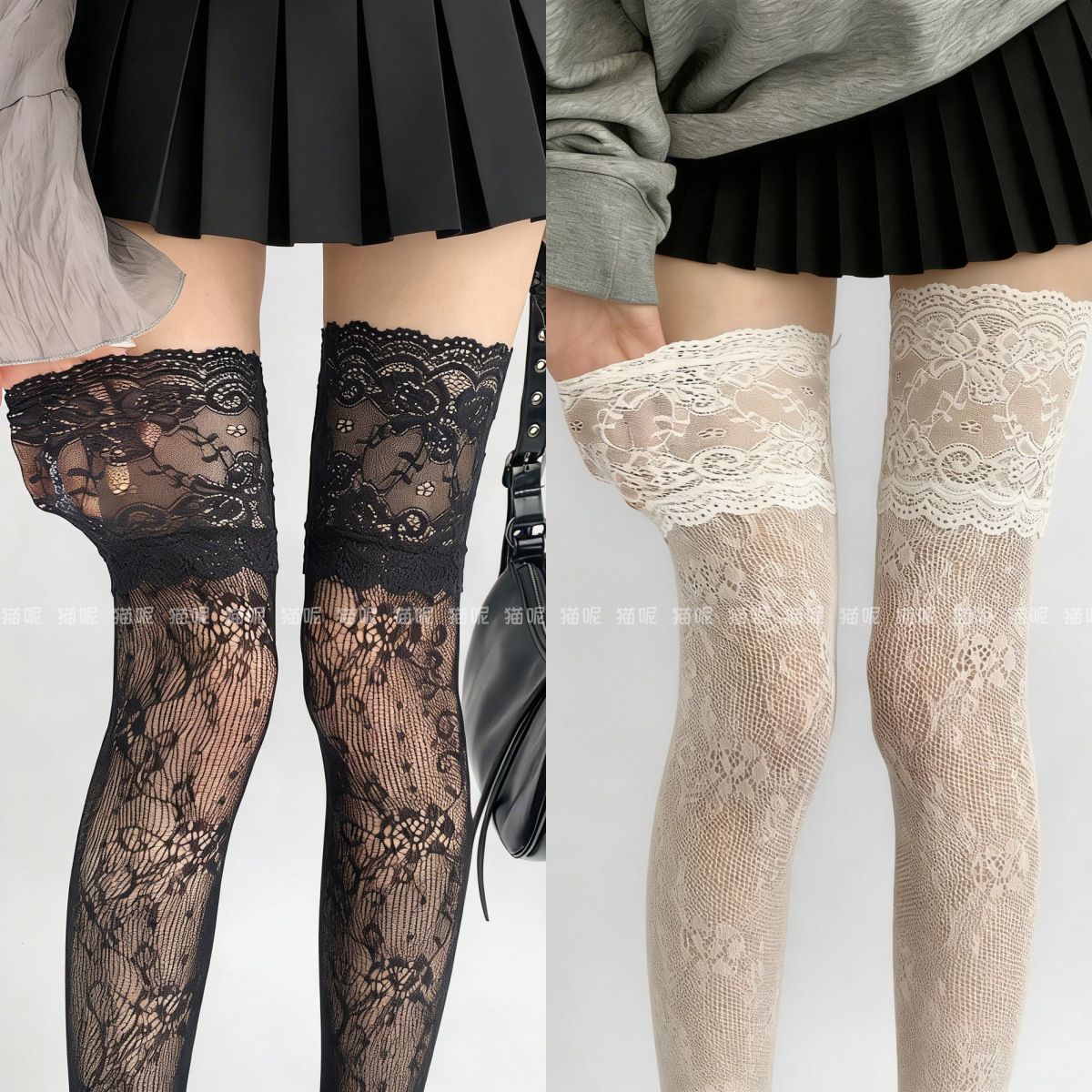 性感辣妹蕾丝花边长筒袜复古花卉渔网袜配靴子网红白色过膝黑丝袜,女士内衣/男士内衣/家居服,长筒袜,淘宝优惠券,粉丝福利购,淘宝优惠卷