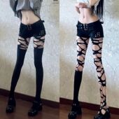不规则渔网袜哥特朋克勒肉辣妹亚文化JK黑色破洞丝袜打底连裤 网袜
