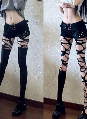不规则渔网袜哥特朋克勒肉辣妹亚文化JK黑色破洞丝袜打底连裤网袜