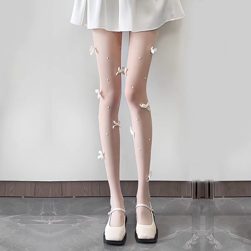 秋冬薄款打底袜甜美珍珠奶白连裤袜女日系丝袜女lolita纯欲JK黑丝