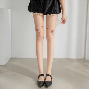 蝴蝶连裤 y2k黑丝肤色辣妹纹身图案白丝超薄款 丝袜防勾丝 新款 秋季