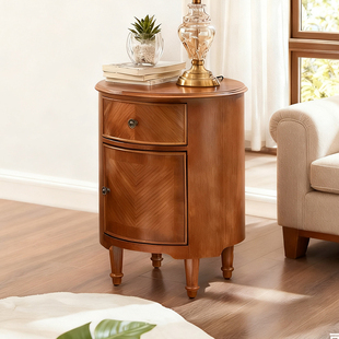 圆形边几美式沙发侧边柜实木欧式边几床头收纳柜家用角几储物柜子