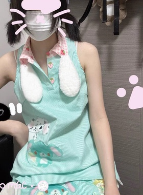 小厨师蛋糕甜点兔-病病BYOUKIi-原创薄荷绿粉亚文化穿搭小上衣