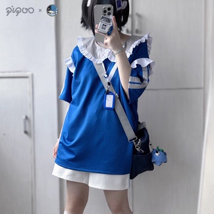 PiPOOX安心病栋联动原创原宿风水色亚文化荷叶边领子萌系花绀T恤