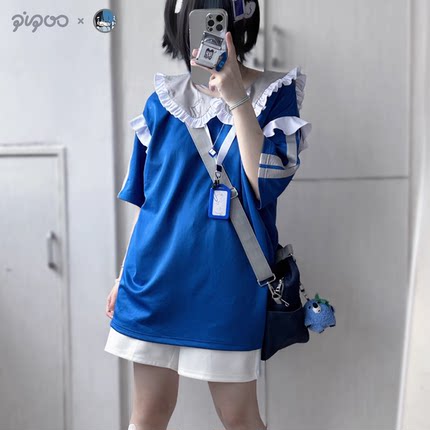 PiPOOX安心病栋联动原创原宿风水色亚文化荷叶边领子萌系花绀T恤
