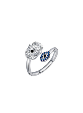 欧美风恶魔之眼蓝宝石开口戒指女合金可调节指环浪漫简约食指戒