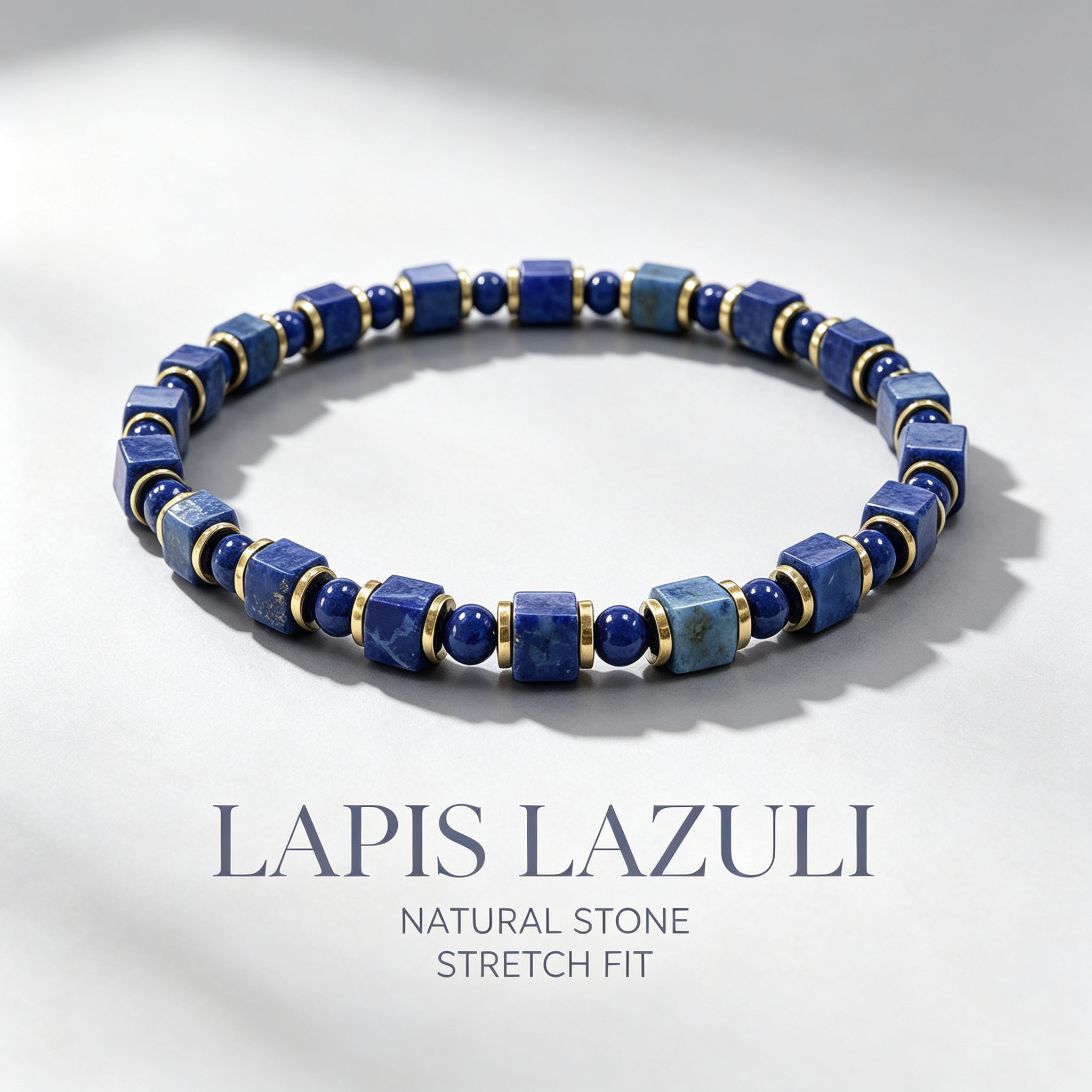 青金石方糖手串小金隔片复古国风方块圆珠拼接中性弹力文玩手链