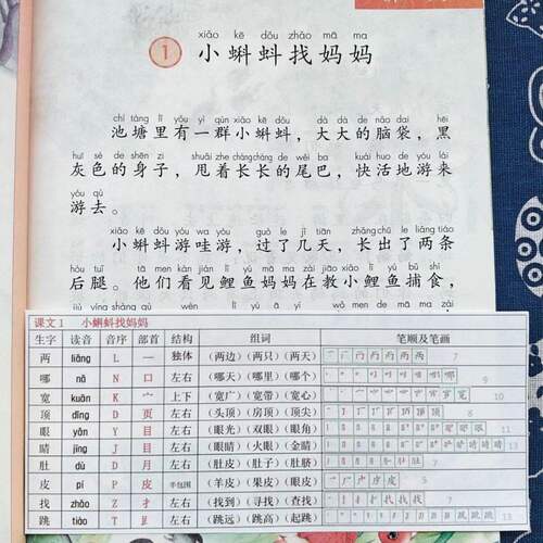二年级上册语文课本贴生