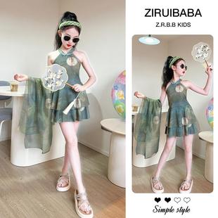 泳装 海边防晒国风连体游女孩新中式 新款 泳衣儿童女女童温泉时尚