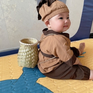 和尚服男童春秋棉麻锄禾服装儿童古装书童汉服宝宝药童演出服套装