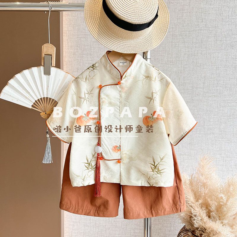 男童春装2025新款汉服夏款短袖套装儿童新中式夏季薄款古风两件套图片