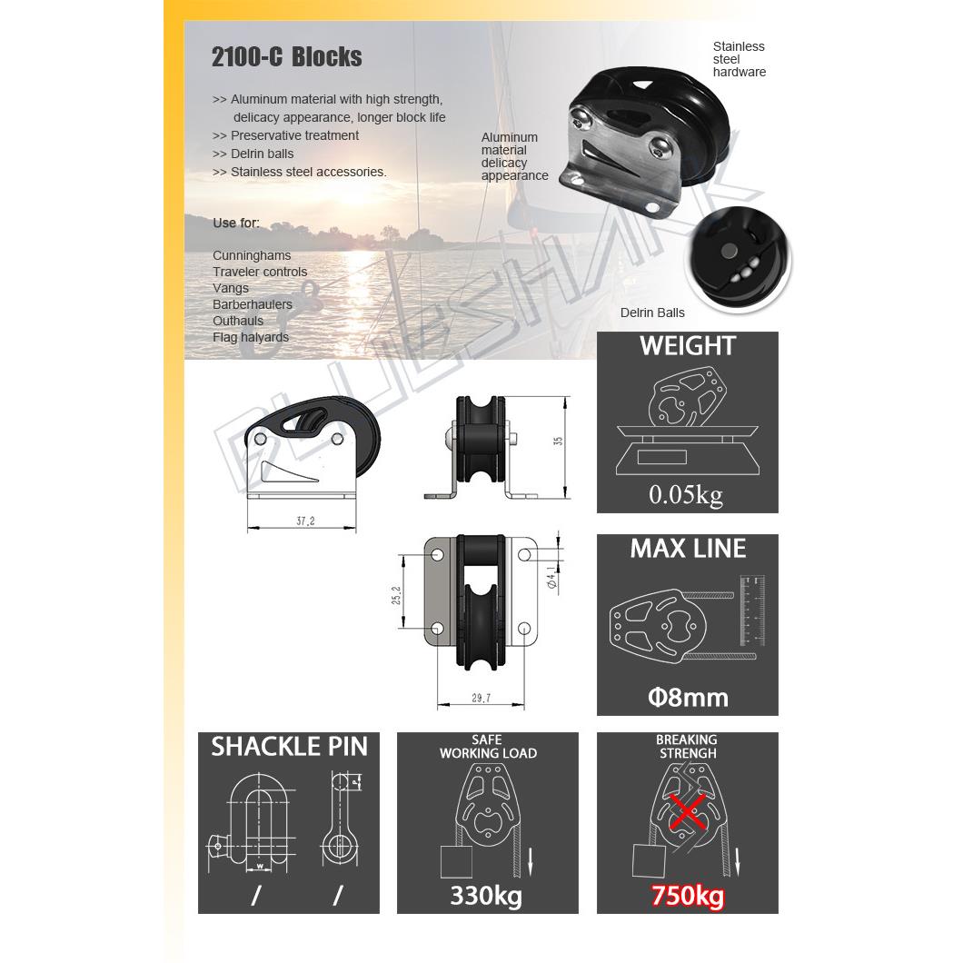 游艇 帆船 28mm 铝合金 滑轮五金配件 NO:2100-C