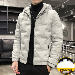男士羽绒服短款2025新款加厚爆款冬季白鸭绒保暖帅气连帽外套男装
