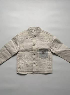 美式复古油腊夹克vintage工装男翻领硬挺灰色外套猎装风硬汉灰色