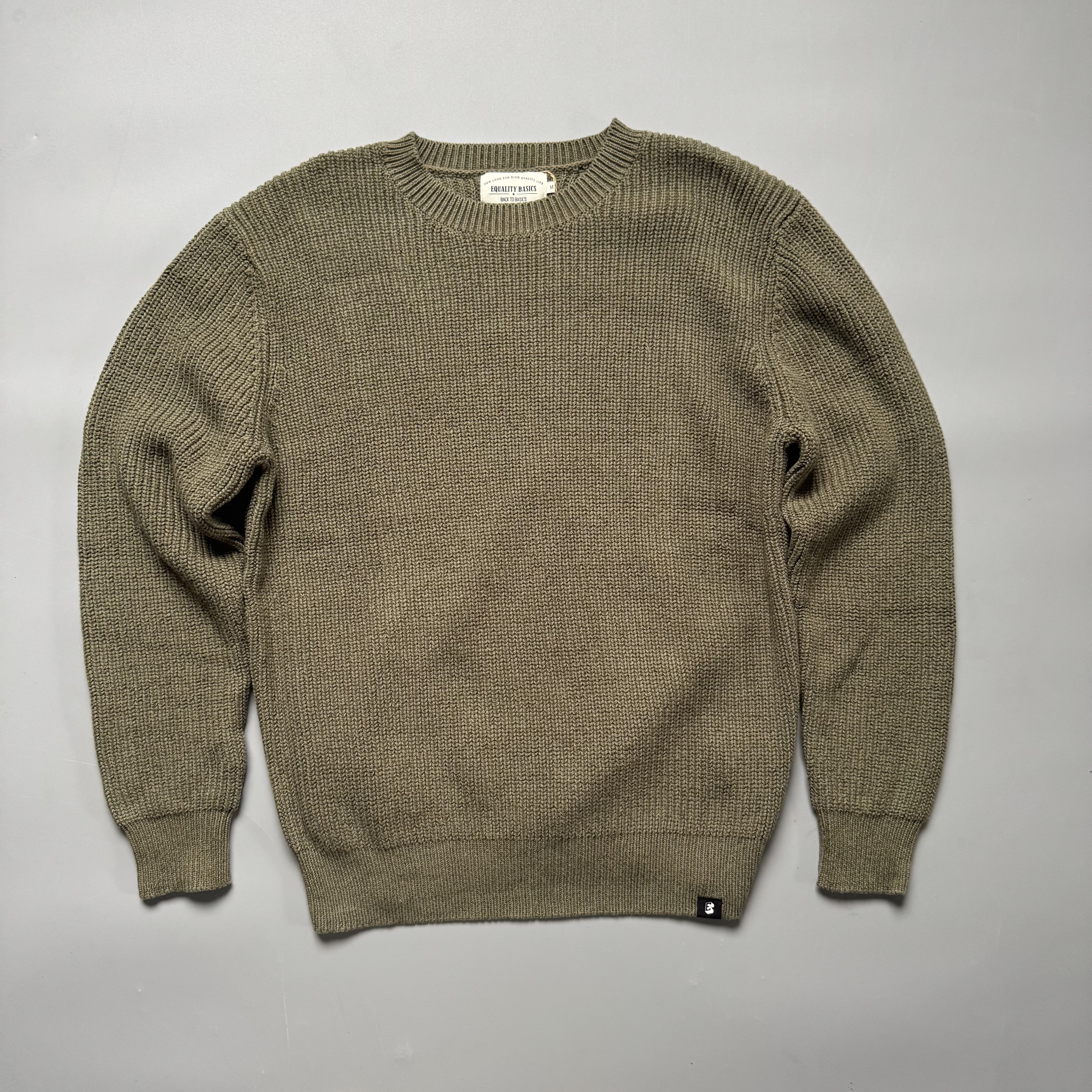 日系圆领毛衣秋冬通勤条纹军绿