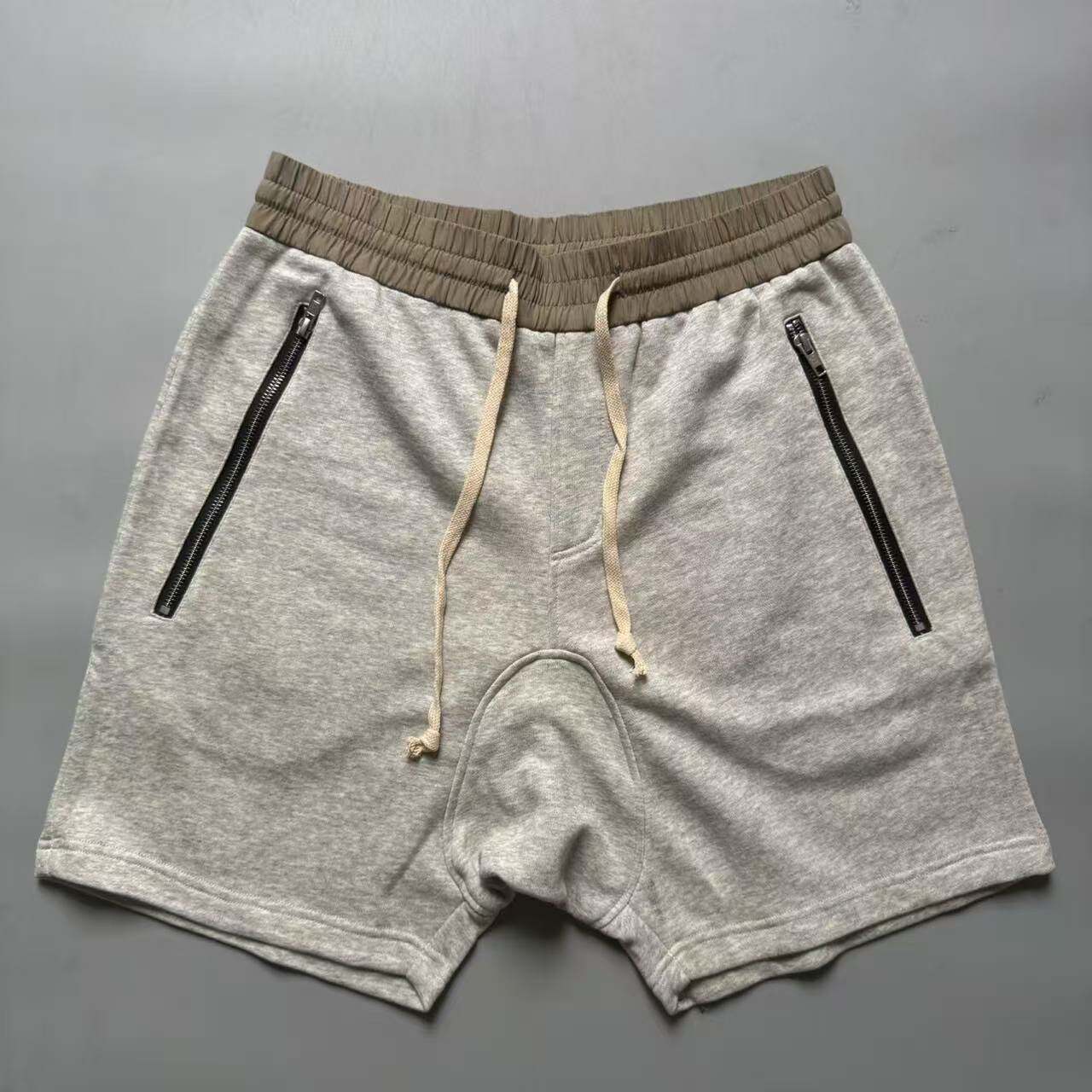 潮牌尾货 美式风复古拉链毛圈短裤夏季男灰色抽绳宽松运动休闲裤