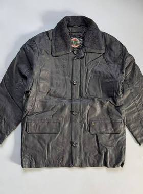 外贸库存  山羊皮 复古vintage古着黑色皮衣宽松巴恩风外套秋冬男