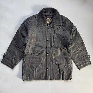 外贸库存 山羊皮 复古vintage古着黑色皮衣宽松巴恩风外套秋冬男