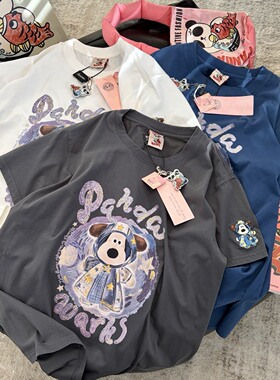 Pandawarks熊猫纸袋春季新品梵高狗无感印花180g宽松短袖T恤26211