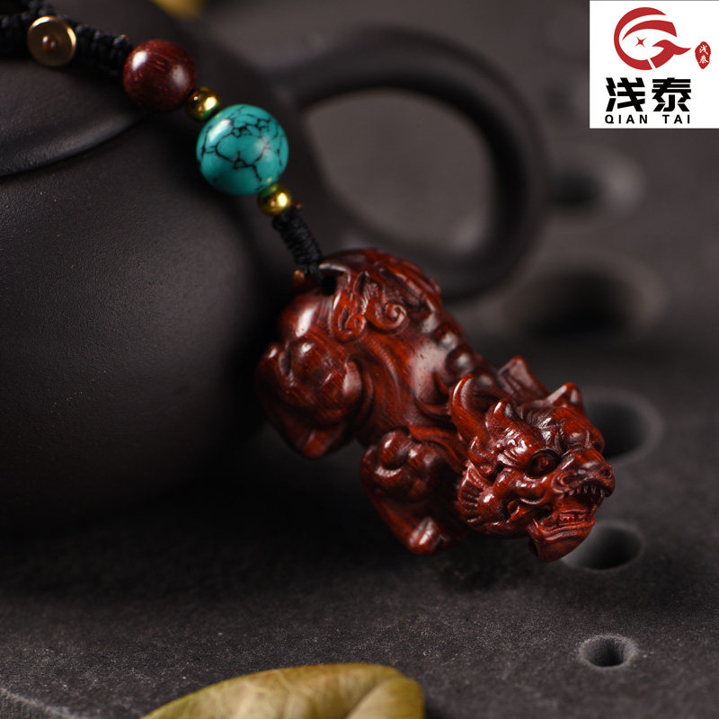 印度小叶紫檀貔貅手把件实木雕刻貔貅钥匙扣文玩把件吊坠挂件