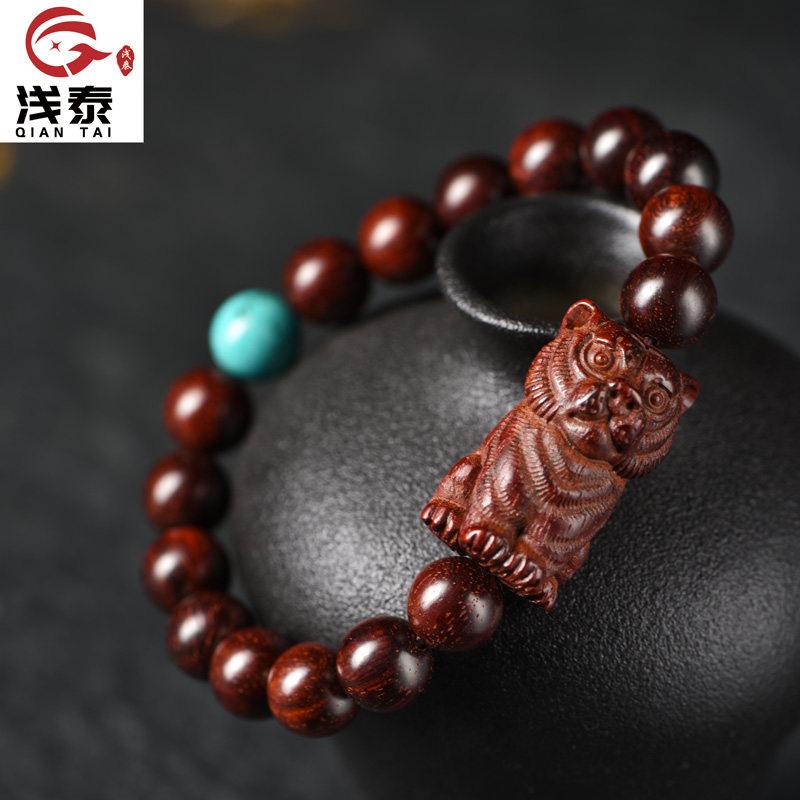 印度小叶紫檀木雕虎吊坠木头红木生肖老虎挂件木质手链手串男女