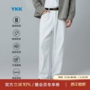 百搭韩风白色宽松休闲直筒长裤 秋季 男士 海上公路水洗斜侧缝牛仔裤