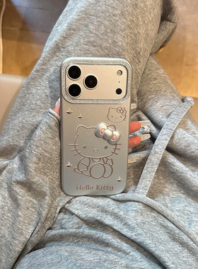 闪粉镜框电镀可爱kittty猫适用苹果17promax手机壳iPhone17女新款16卡通15日系14少女心16Pro防摔15pro保护套