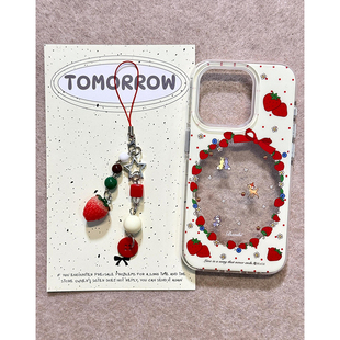 ins小众个性草莓桑普兔小鹿适用苹果16promax手机壳iPhone15女新款14带挂件16高级感15Pro防摔14pro保护套13