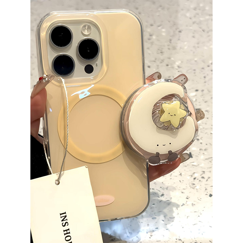 ins可爱月亮旋转星星磁吸支架适用苹果16promax手机壳iPhone15女新款14高级感16小众15Pro防摔1