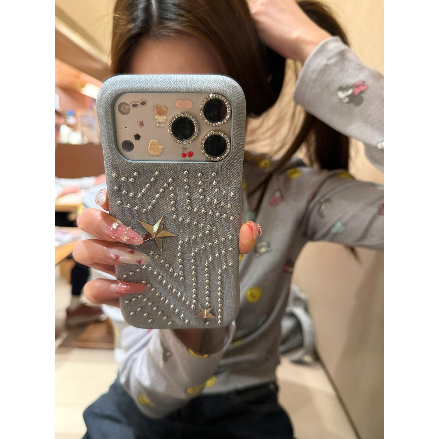 个性时尚半包牛仔铆钉星星适用苹果17promax手机壳iPhon
