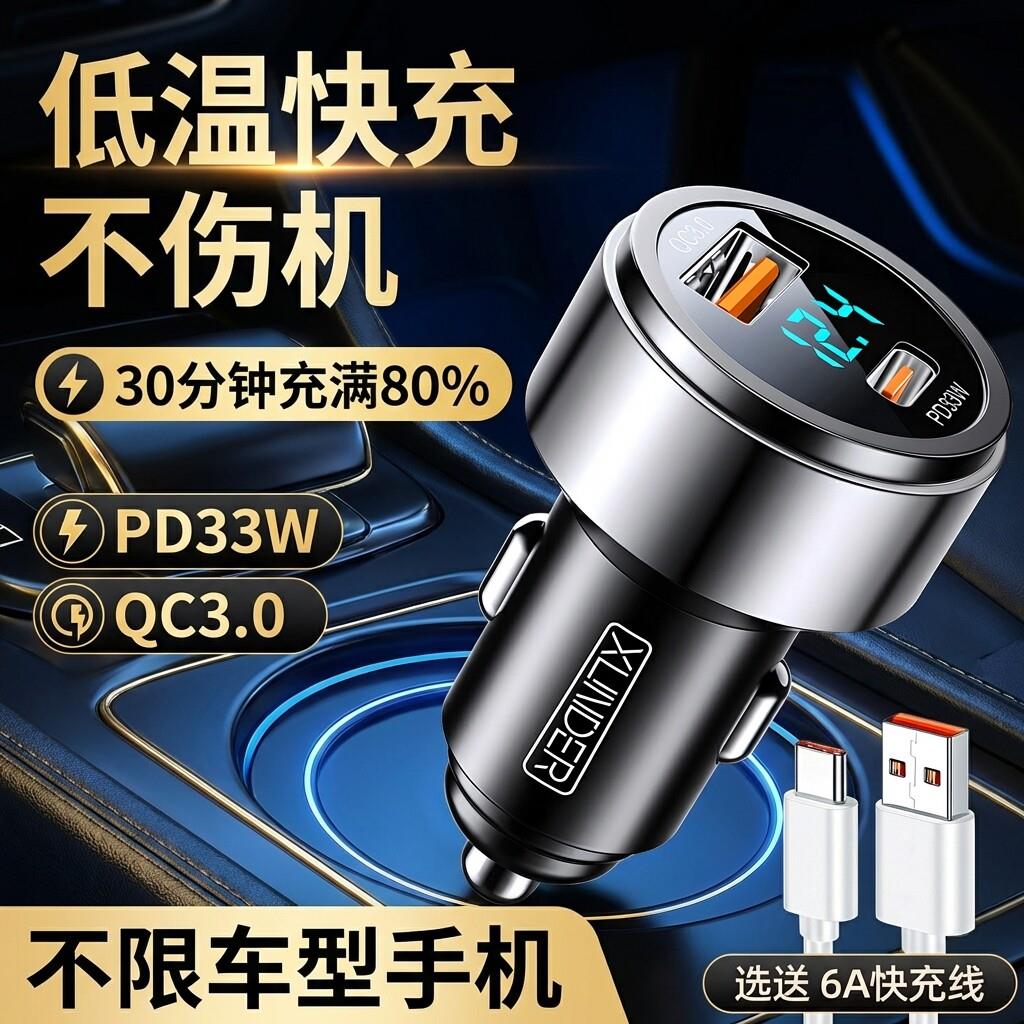 德国车载充电器超级快充无线车充汽车点烟器转换插头车用2026新款