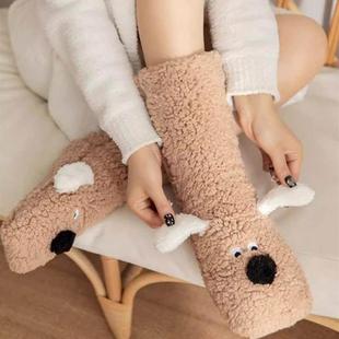 日式可爱毛绒袜加厚珊瑚绒袜子冬季保暖加绒家居睡眠袜防滑地板袜