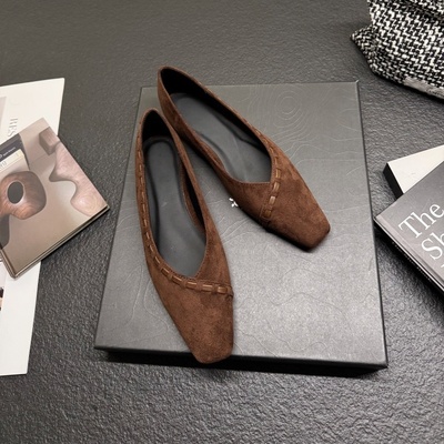 法式秋冬复古一脚蹬方头时装鞋