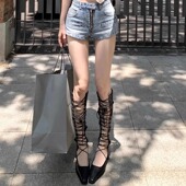 暗黑小众高筒凉靴女2026年夏季 新款 镂空绑带性感骑士靴欧美风长靴
