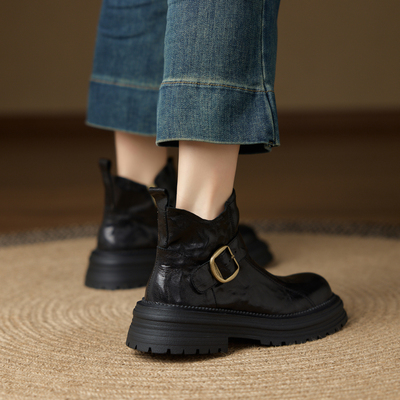 复古厚底英伦风马丁靴加绒靴子