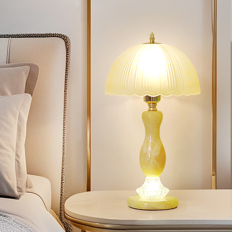 欧式轻奢创意高级感奶油风天然大理石遥控温馨结婚庆卧室床头台灯