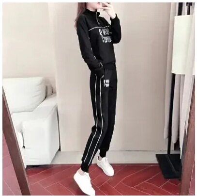 胖MM大码女装2026年休闲运动套装女秋新款时尚白色卫衣两件套