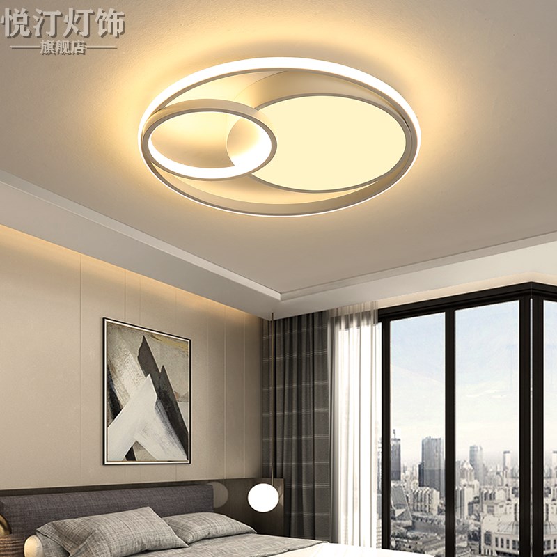 灯具现代简约创意 led吸顶灯卧室北欧圆形房间灯白灰色极简客厅灯