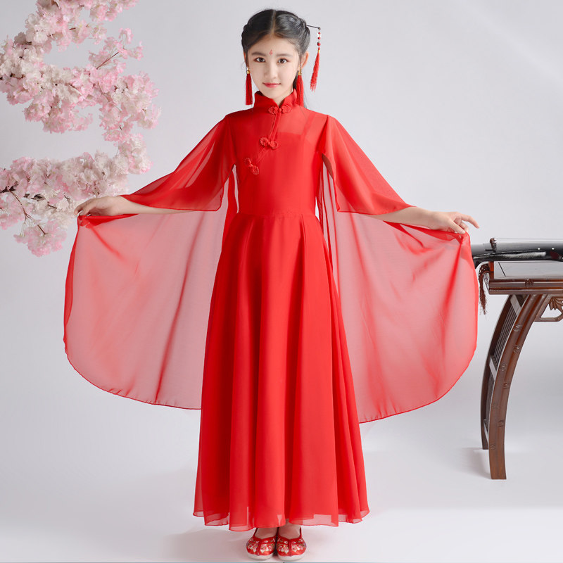 速发儿童款古筝演出服女中大童仙女飘逸中国风钢琴二胡表演服舞蹈