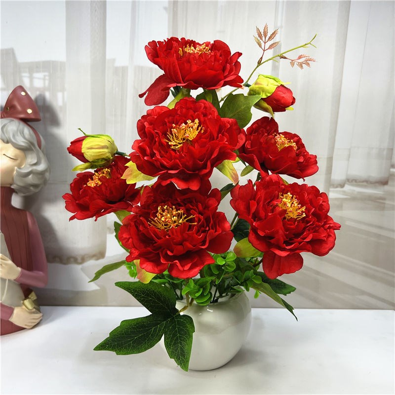 速发花时尚绢花室内假花盆栽牡丹花餐桌花摆设客厅装饰花供佛摆件