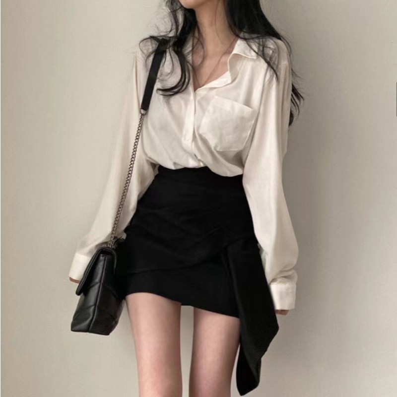 速发复古港味白色女新款2025年春秋长袖上衣设计感百搭衬衣外套潮