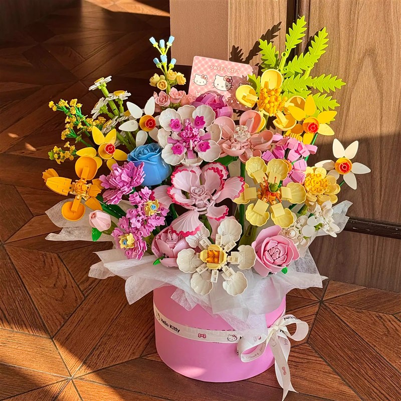 速发积木花礼玫瑰永生花束生日手工拼装生闺蜜情人节节日礼物抱抱