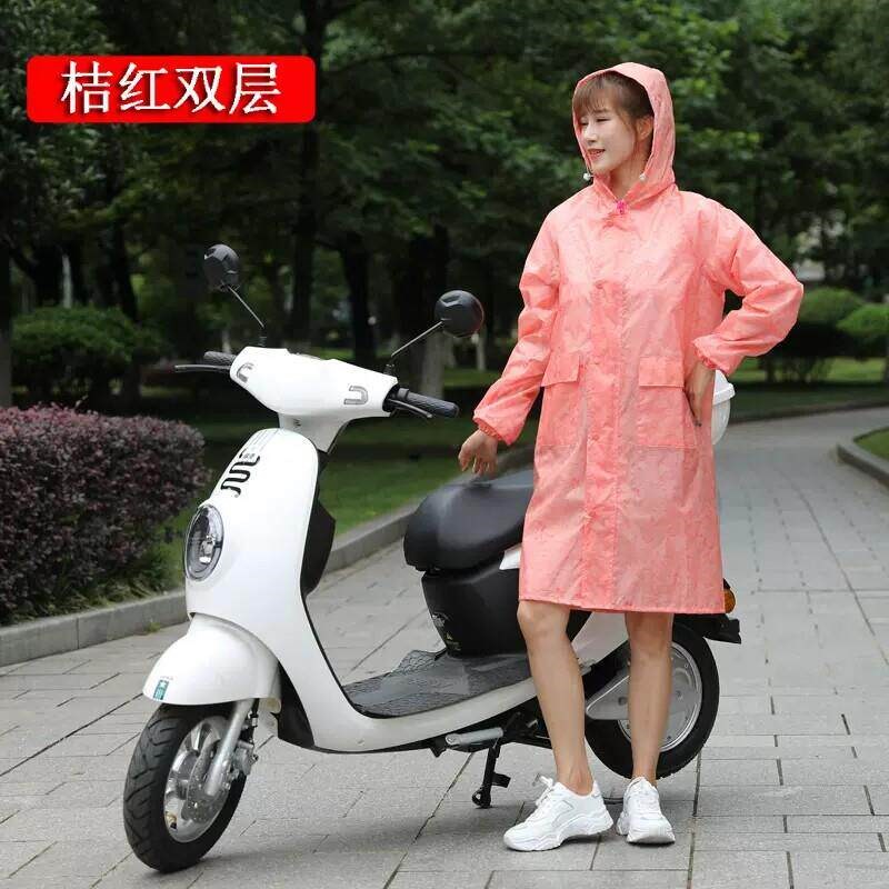 速发时尚纯色中长版雨衣户外徒步反光风衣电动车骑行雨防水雨披