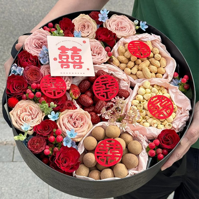 速发乔迁之喜婚庆圆形水果礼盒材料全套圆盒空盒手工制作送礼
