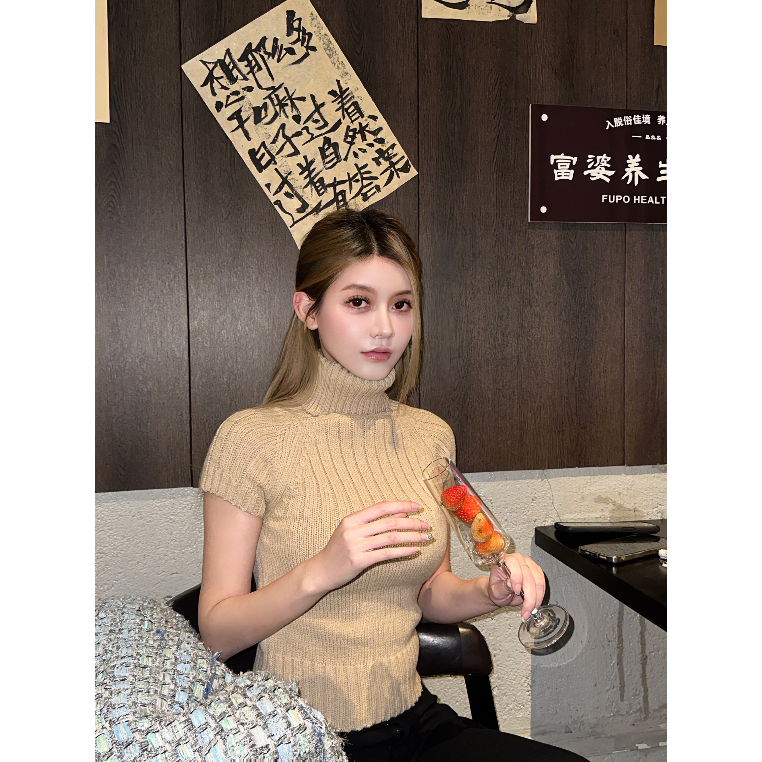 速发JIEFY2卡其色高领套头毛衣女秋冬内搭针织上衣